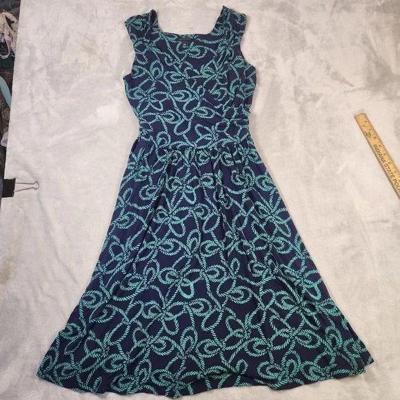 Lands' End Faux Wrap Dress Nautical Rope Pattern Jersey Sleeveless Navy XS - Picture 1 of 6